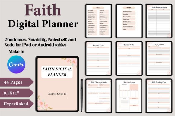 Organize Your Spiritual Walk with Faith Digital Planner Canva Templates