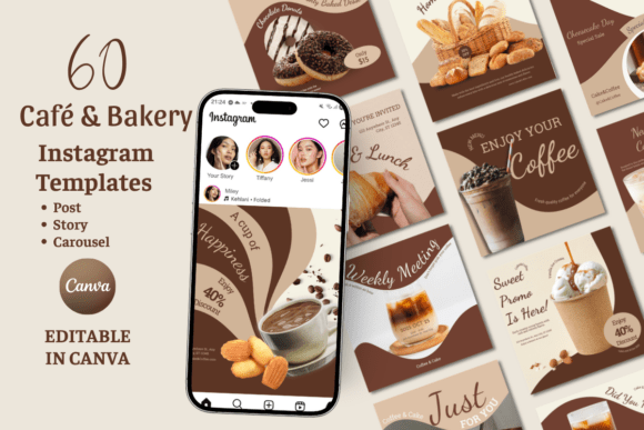 Warm & Welcoming: Bakery & Coffee Instagram Canva Templates
